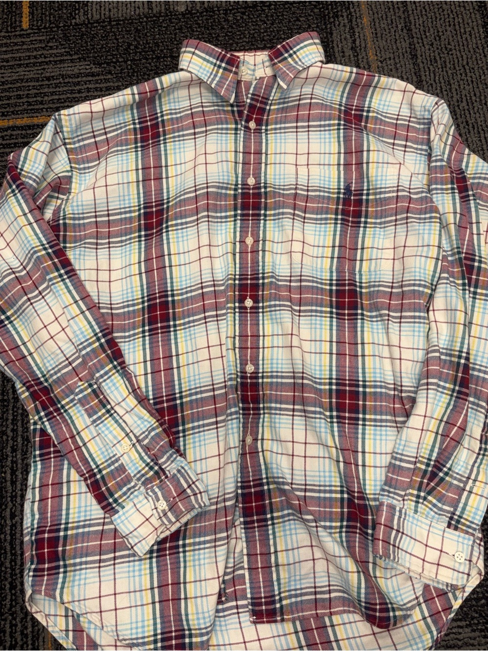 Polo by Ralph Lauren White, Burgundy and Light Blue Plaid Button-Down Shirt